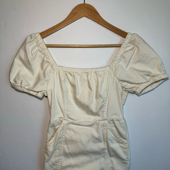 American Eagle Puff Sleeves Mini Dress Stretchy Square Neck Cottagecore XS Cream - Picture 4 of 9
